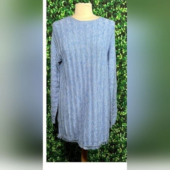 Jill back button up fresh blue cable knit longline pullover sweater sz Large - Picture 1 of 9